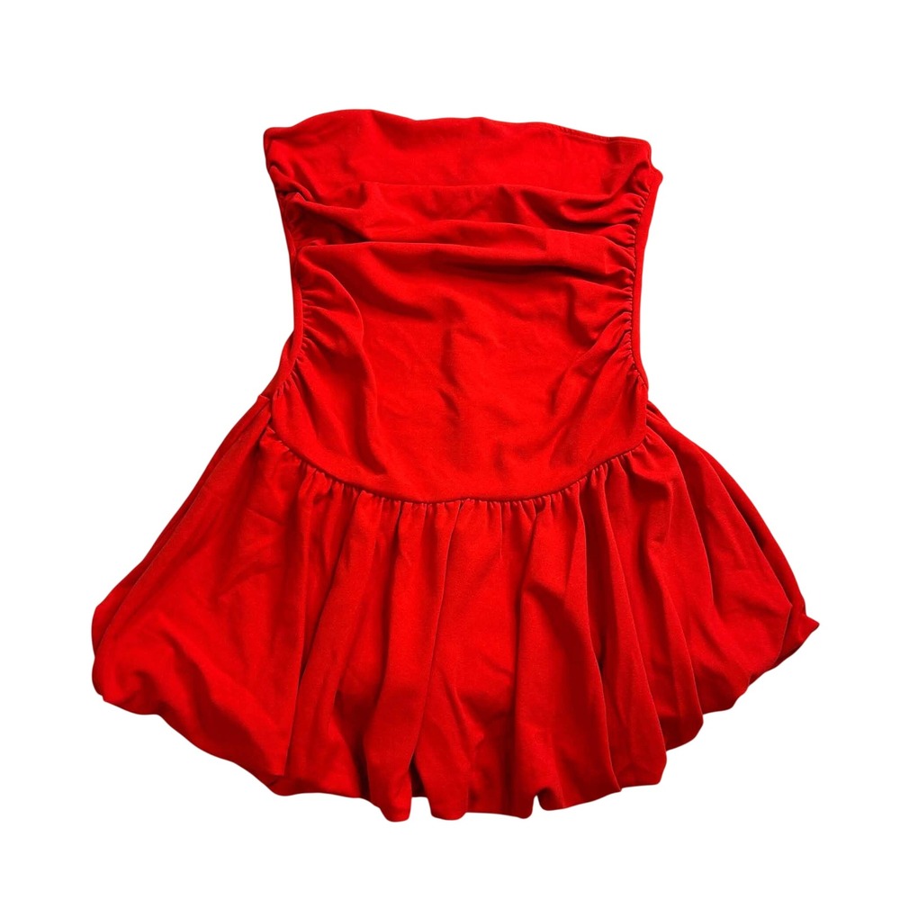 Cider Red Strapless Homecoming Bubble Mini Dress with Built-in Shorts Large